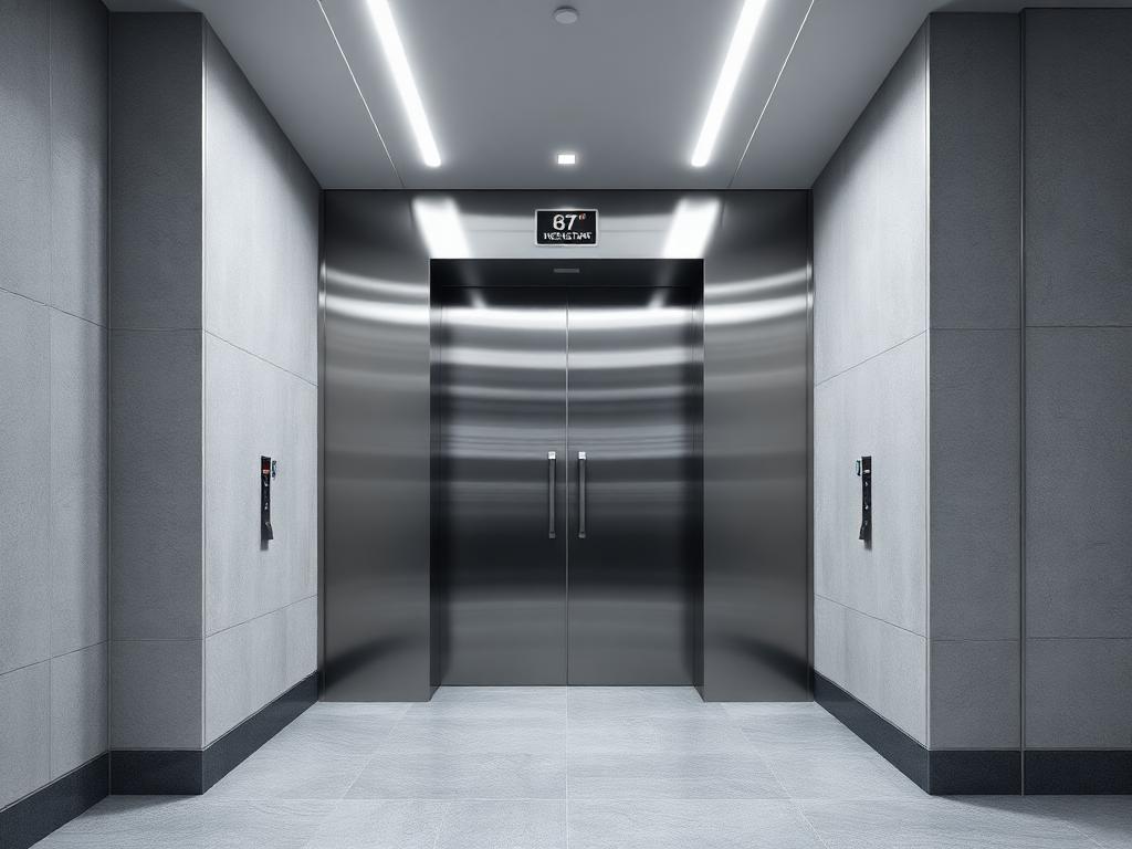 Stainless steel passenger elevator doors in an apartment lobby