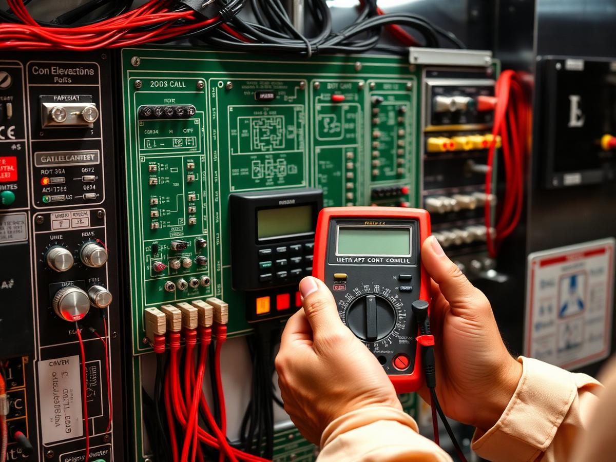 Elevator technician providing technical support